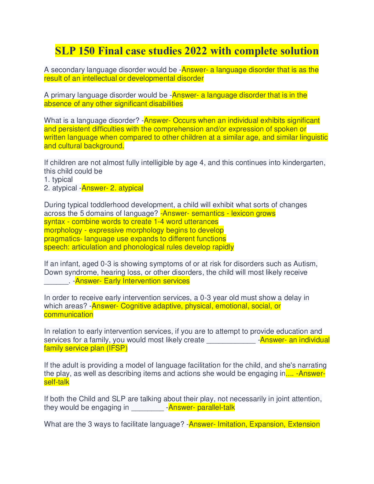 Preview of SLP 150 Final case studies 2022 with complete solution